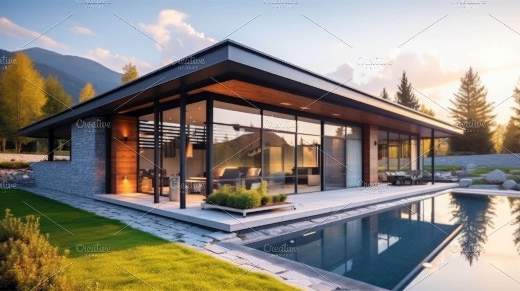 Luxurious villa in the mountains with panoramic views, an Abstract Photo by Natalia Klenova's Shop