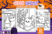 Cute Ghost Coloring Pages for Kids, a Seasonal Illustration by MK.CreativeHub (Thumbnail 1 of 3)