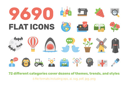 9690 Flat Icons Pack, an Outline Icon by Creative Stall