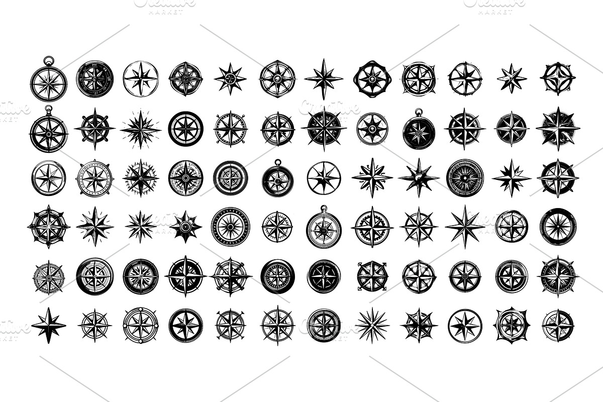 Black ink sketch compass symbols, an Object Illustration by Stock-Smart-Start