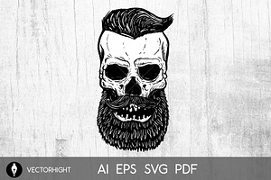 Hand Drawn Bearded Skull