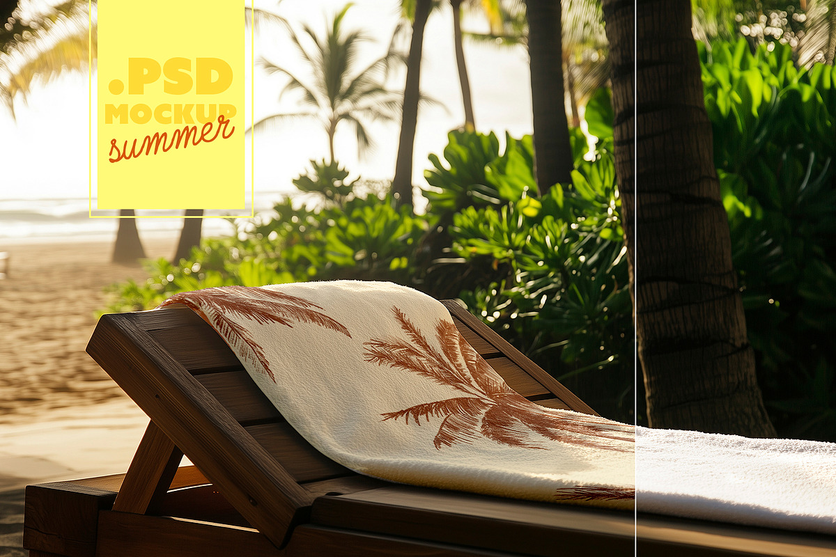Towel On Wooden Lounger Mockup Beach, a Product Mockup by McLittle Stock (Photo 1 of 4)