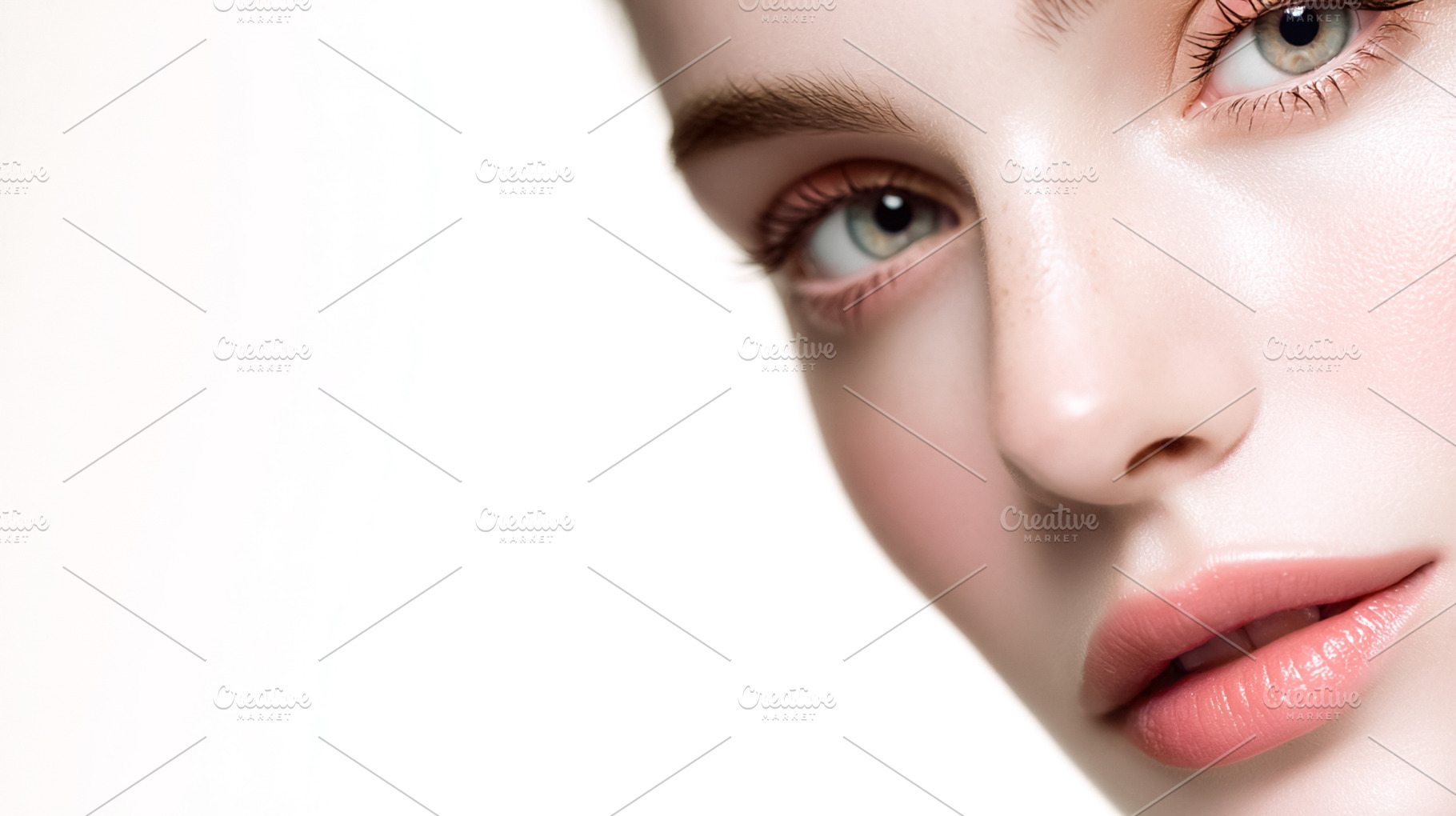 Woman close up showing healthy glowing skin and natural makeup w, a Photo by Studio ANNA