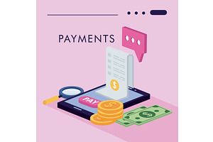 payments isometric style icons, an Object Illustration by studiogstock