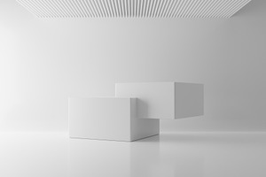 White two rectangle block cube in ceiling room background. Abstr, an Abstract Photo by Ministocker