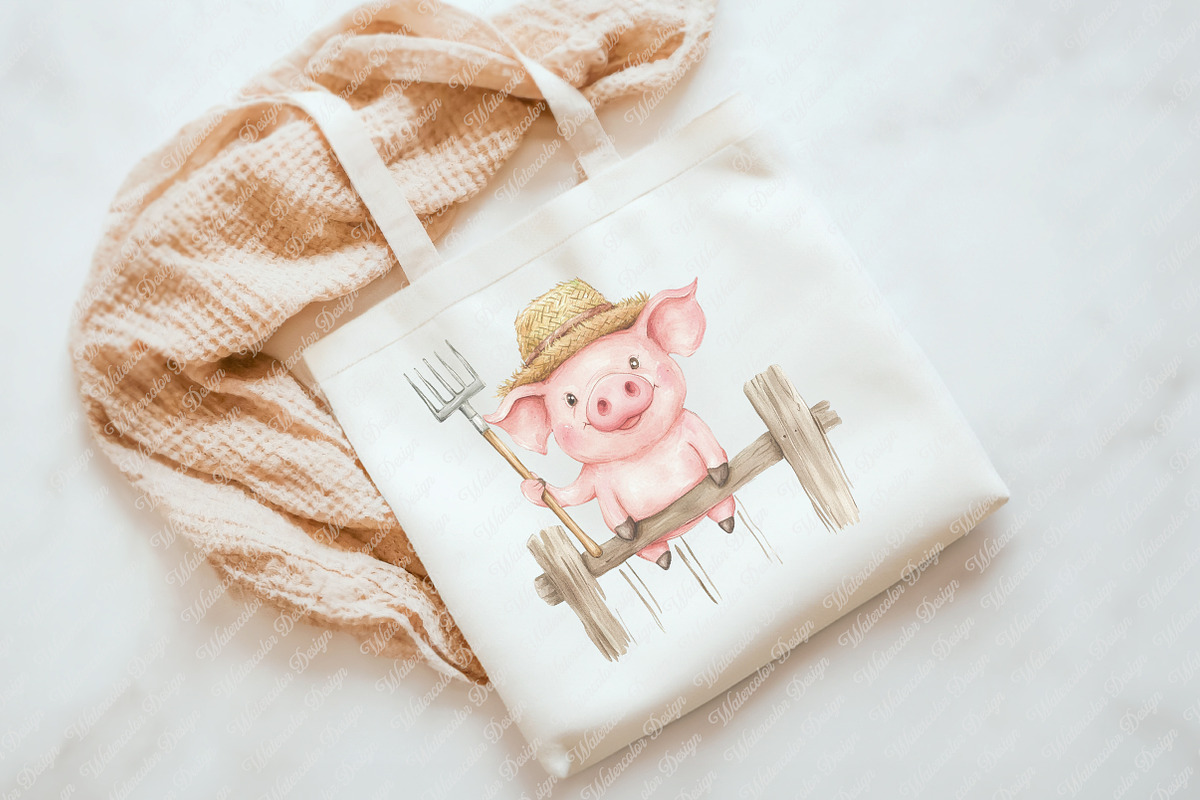 Funny Pig on Fence Clipart, an Illustration by Watercolor design (Photo 6 of 12)