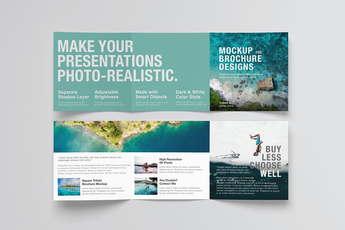 Square Trifold Brochure Mockups, a Print Template by Mockups by Carlos Viloria (Photo 3 of 23)