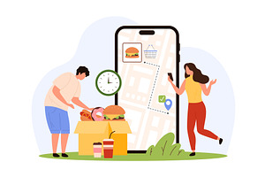 Fast food and drink delivery mobile, a Food Illustration by Flashvector