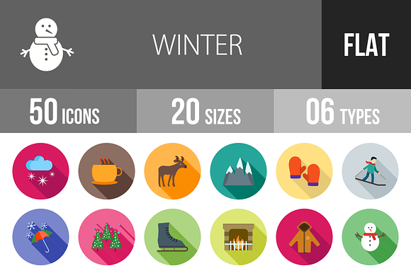 50 Winter Flat Shadowed Icons