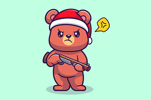 Cute Bear Holding Gun Pistol, an Animal Illustration by Catalyst Labs