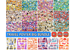 Travel Poster Big Bundle Vector Art, an Object Graphic by MEDZ