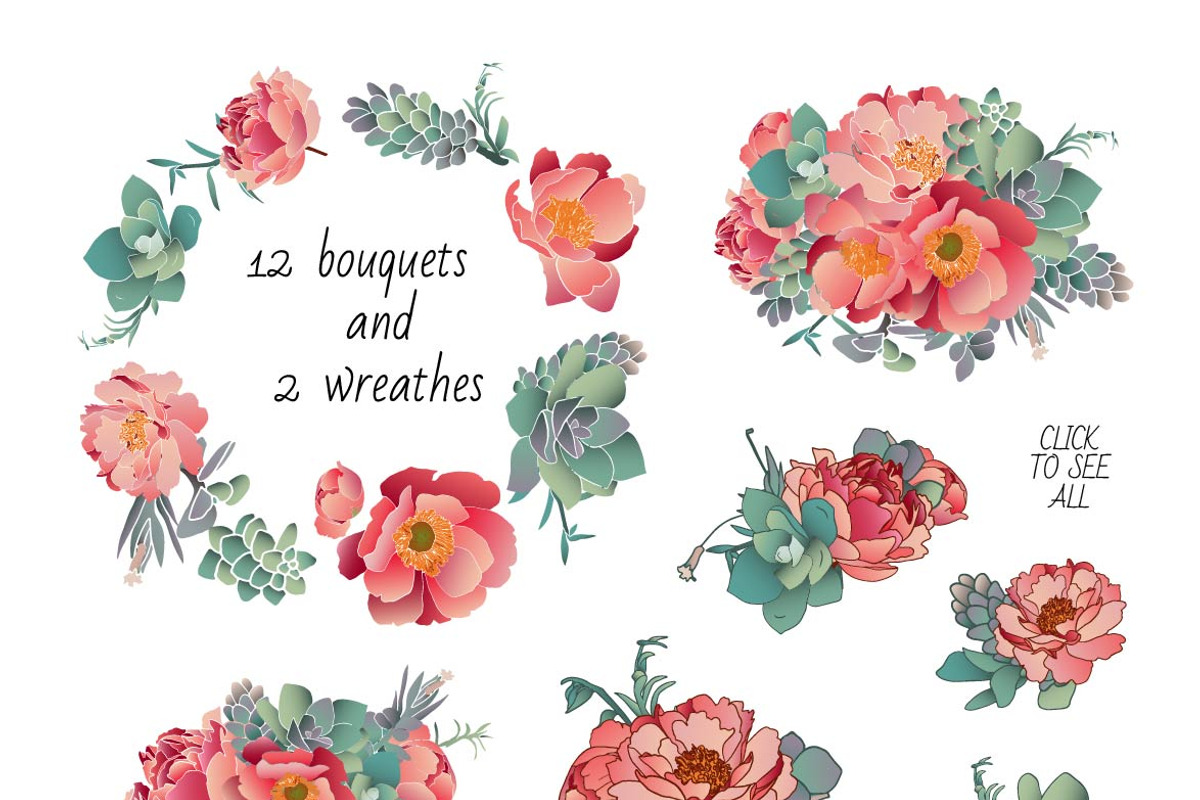 30% OFF - Peonies and succulents., a Decorative Illustration by Funny-sunny (Photo 2 of 12)