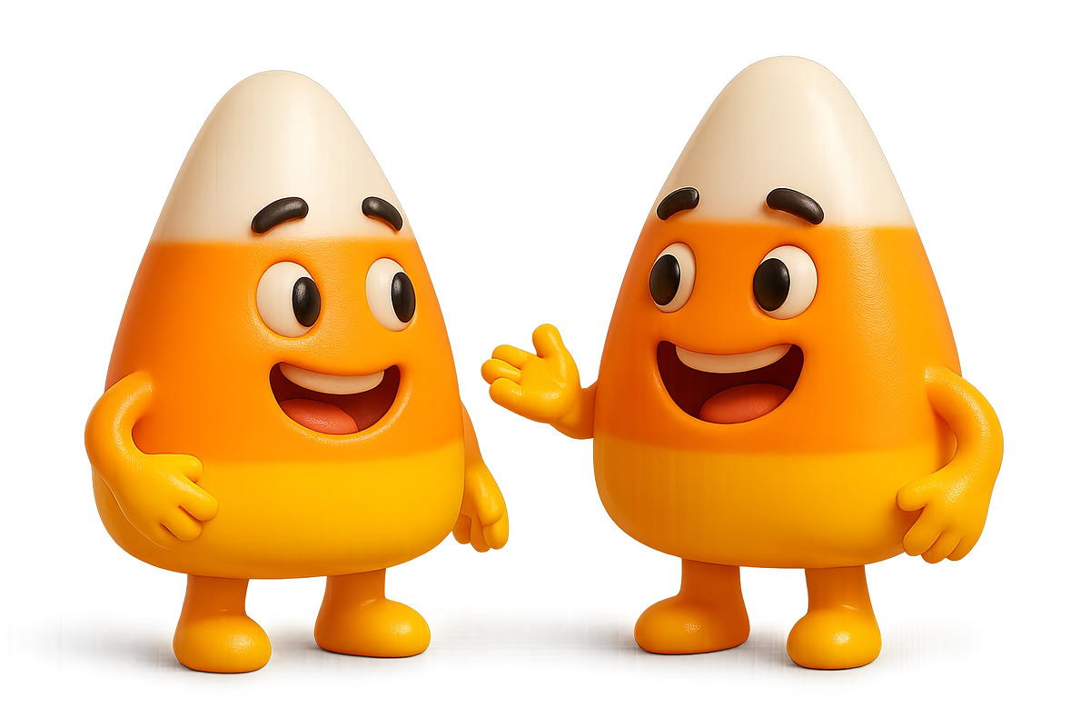 Candy corn characters celebrating Ha, an Illustration by Dvoevnore photos