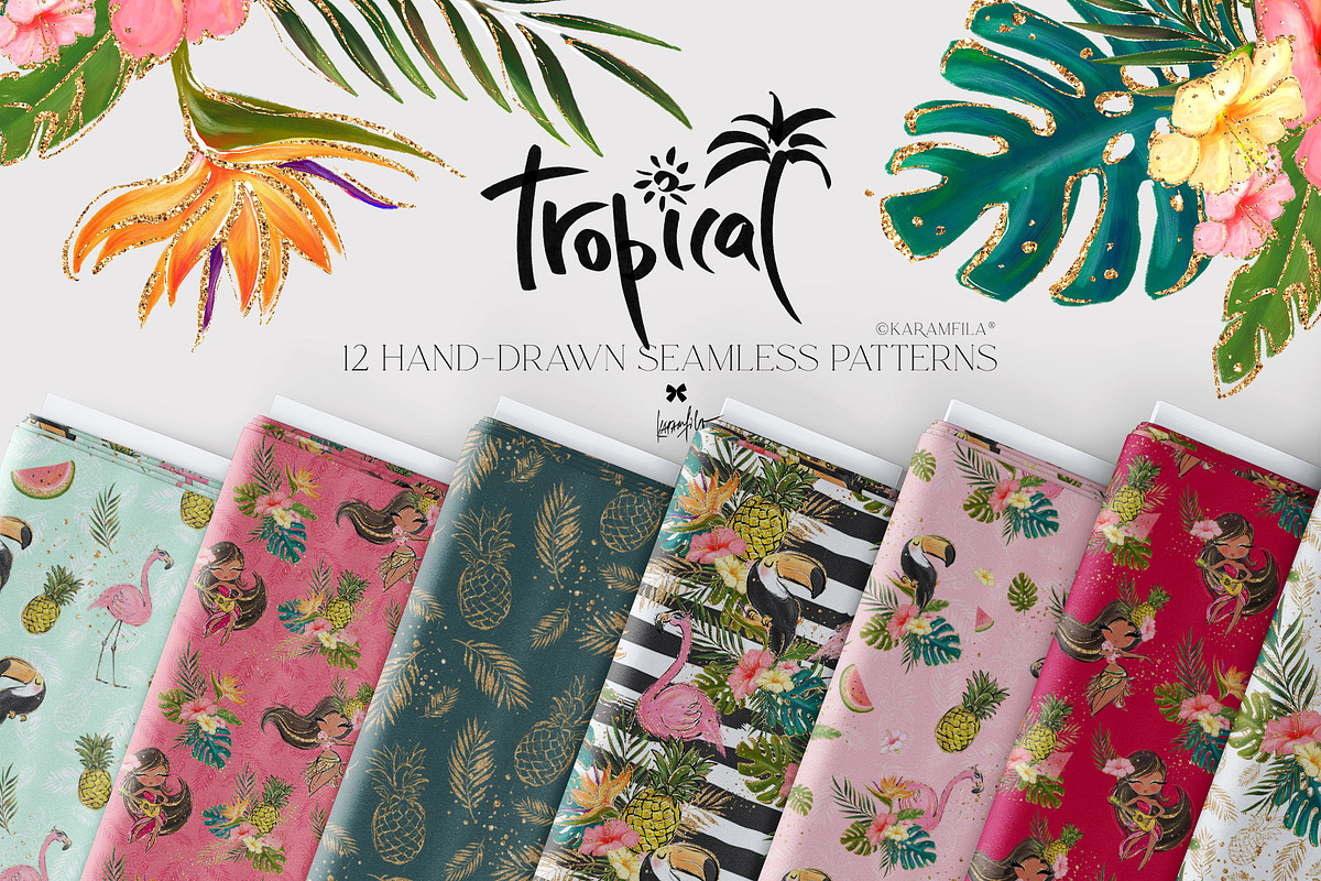 Hawaii Tropical Seamless Patterns, a Pattern Graphic by KaramfilaS (Photo 1 of 17)