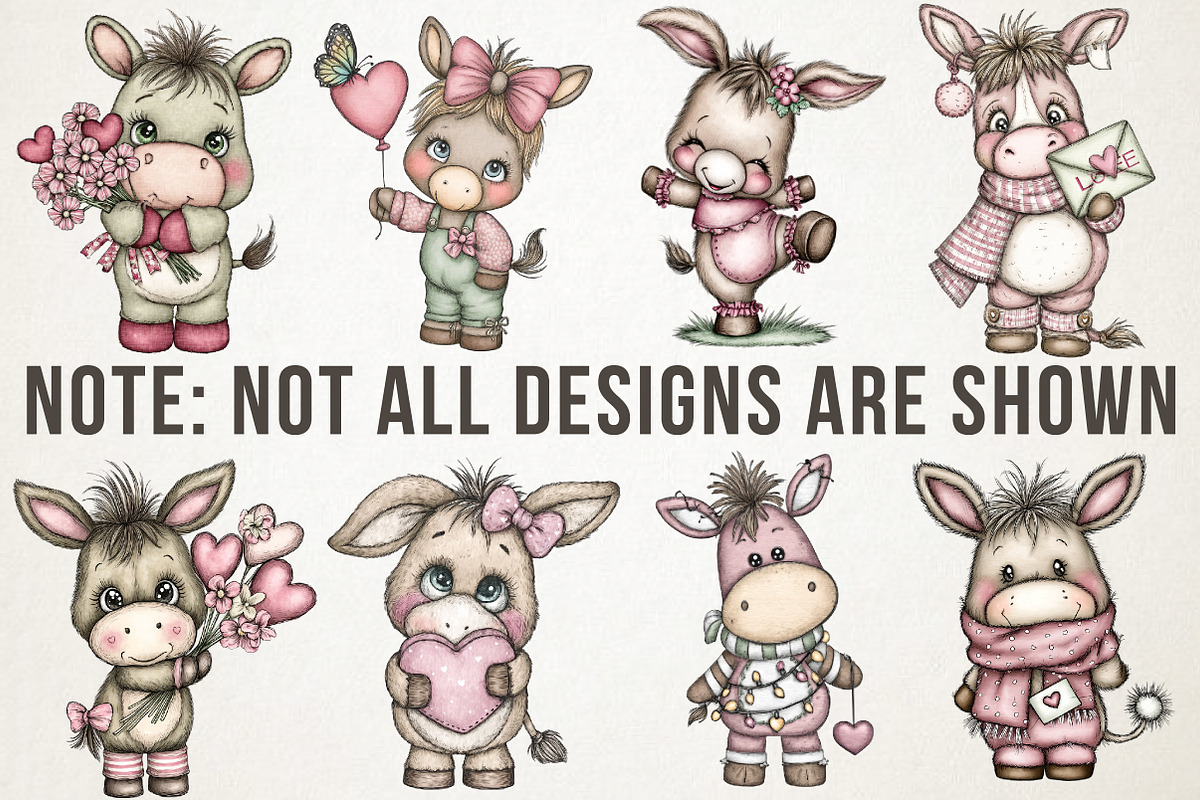 Whimsical Valentine Donkey Clipart, an Animal Illustration by RobertsArt (Photo 4 of 7)