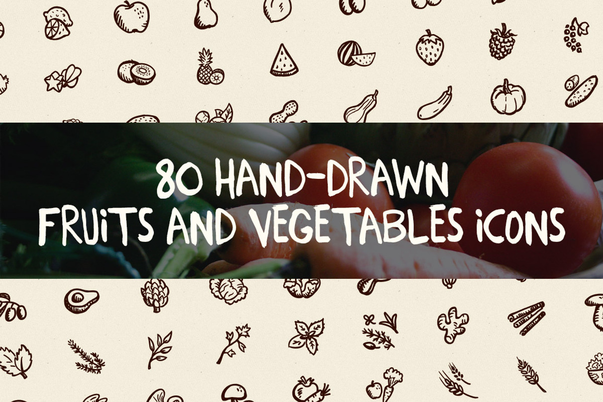 80 Hand-Drawn Fruits and Vegetables, an Icon by Hand-Drawn Goods (Photo 1 of 2)