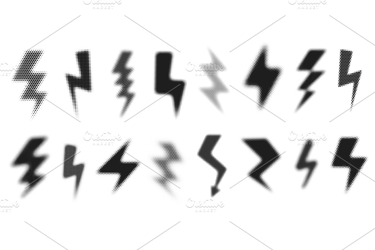 Halftone lightning bolt. Blurred, an Object Illustration by winwin.art