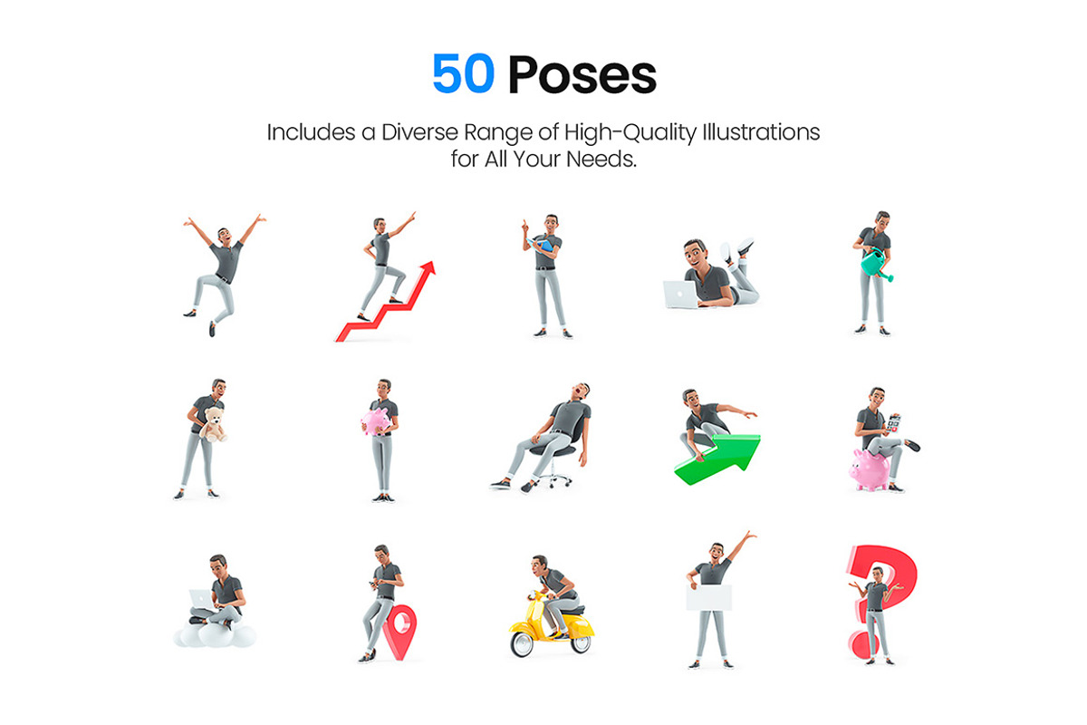 Character Man – Set of 50 Poses, a Person Illustration by 3DMask (Photo 3 of 6)