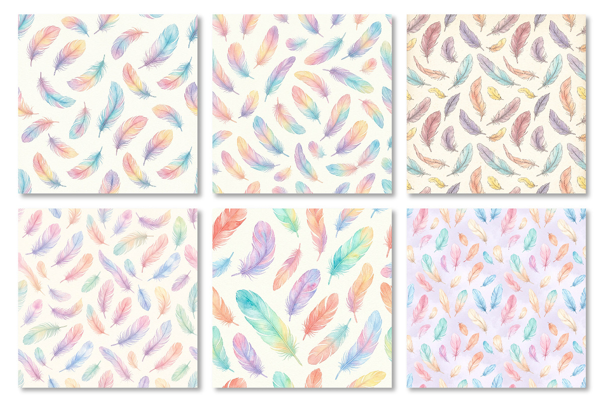 Feather Watercolor Digital Paper, a Pattern Graphic by Dream Creation (Photo 4 of 5)