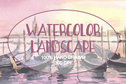 Watercolor Venice Sunset Landscape, an Illustration by Simple Design (Thumbnail 1 of 3)