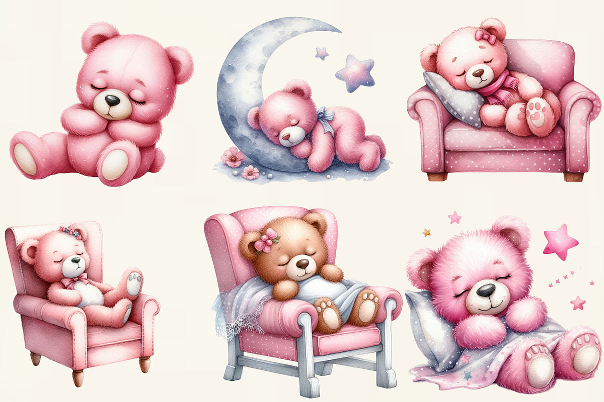 Sleeping Teddy Bear Clipart, an Illustration by DreamCafeArt (Photo 2 of 6)