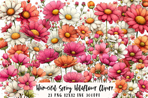 Whimsical Spring Wildflower Clipart, an Illustration by OK Design