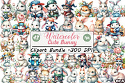 Watercolor Cute Bunny Clipart Set, an Illustration by DreamCafeArt (Thumbnail 1 of 7)