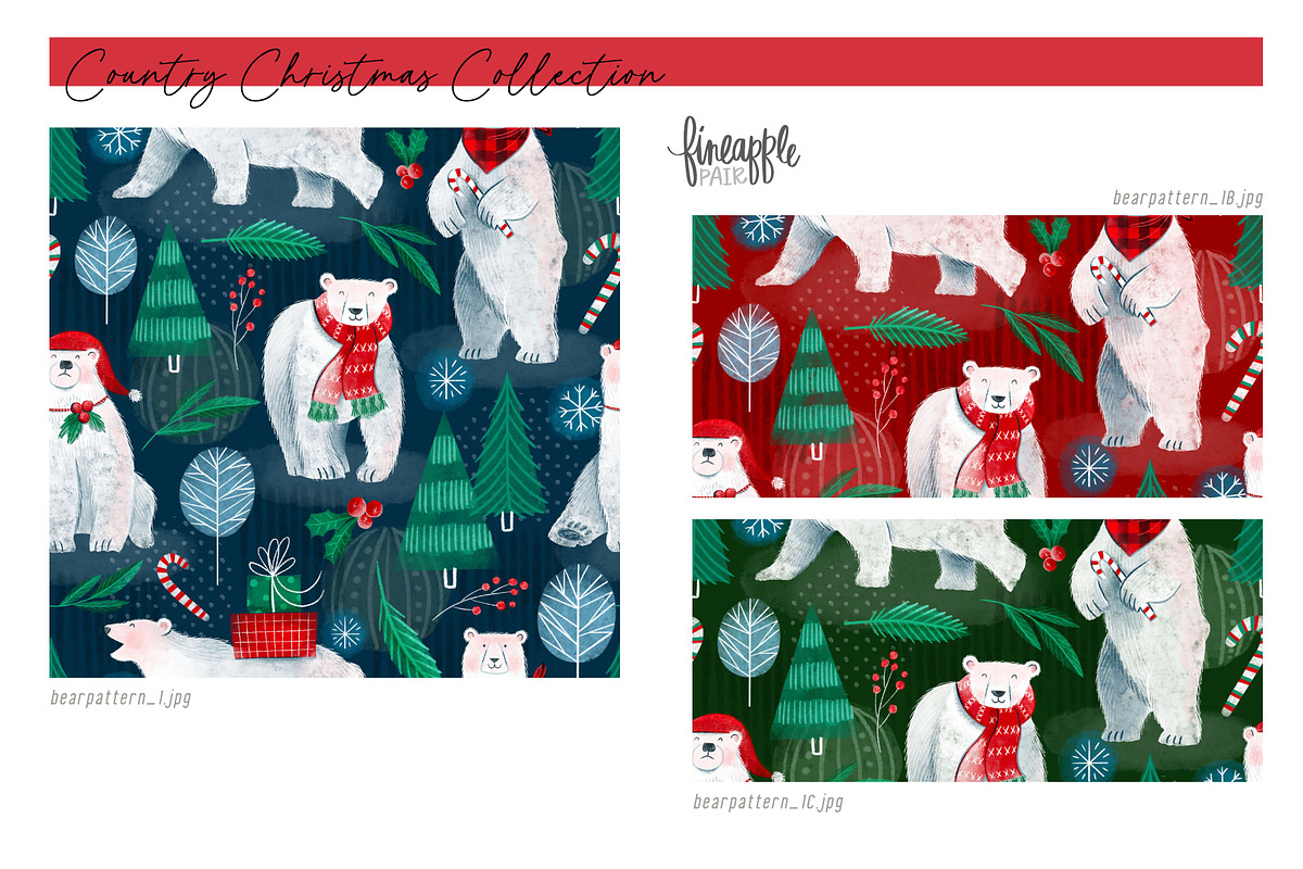 Christmas Bears Digital Paper, a Pattern Graphic by FINEAPPLE (Photo 2 of 10)