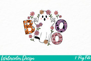 Boo Halloween Png, Ghost Floral png, an Illustration by Watercolor design (Thumbnail 1 of 3)