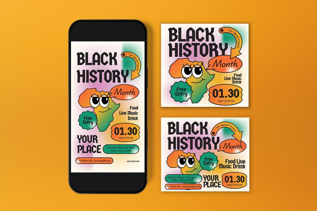 Black Orange History Month Flyer Set, a Flyer Template by graphicook (Photo 3 of 3)