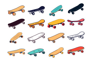 Skateboard Icon color vector set, a Sport Illustration by Unique Design Team