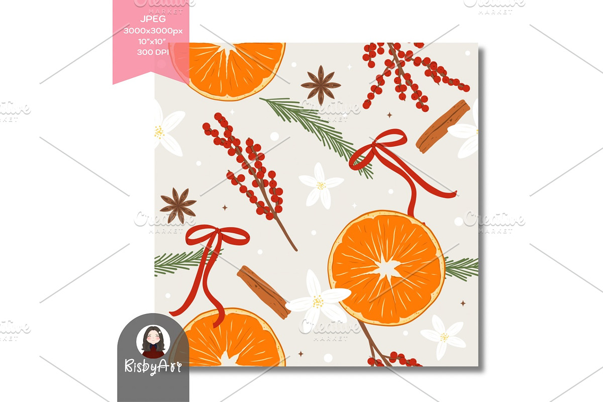 Coquette Christmas Orange Pattern, a Pattern Graphic by KisbyArt (Photo 2 of 3)
