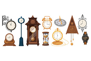 Vintage clocks set, antique, an Object Illustration by Lemberg Vector