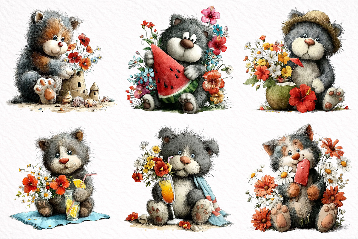 Summer Cats Clipart, an Illustration by DreamArtGraphic (Photo 2 of 8)