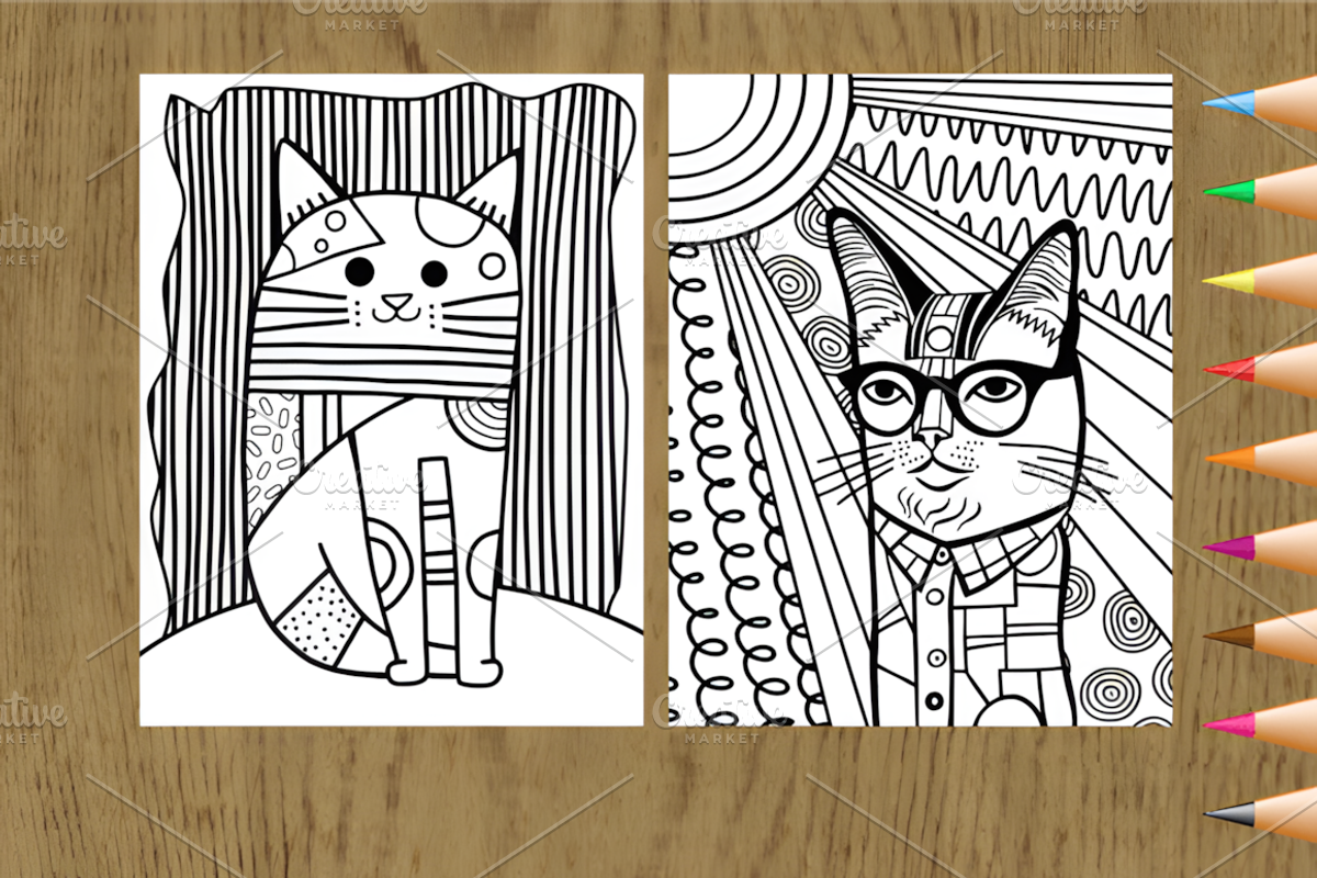 Patchwork Cat Portrait Coloring Page, an Animal Illustration by Coco Bloom (Photo 4 of 4)
