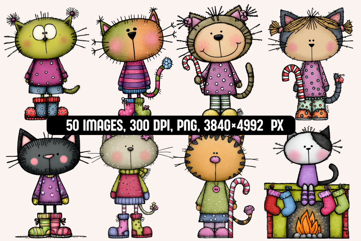 Quirky Christmas Cats illustrations, an Animal Illustration by PrintHaven Designs (Photo 8 of 10)