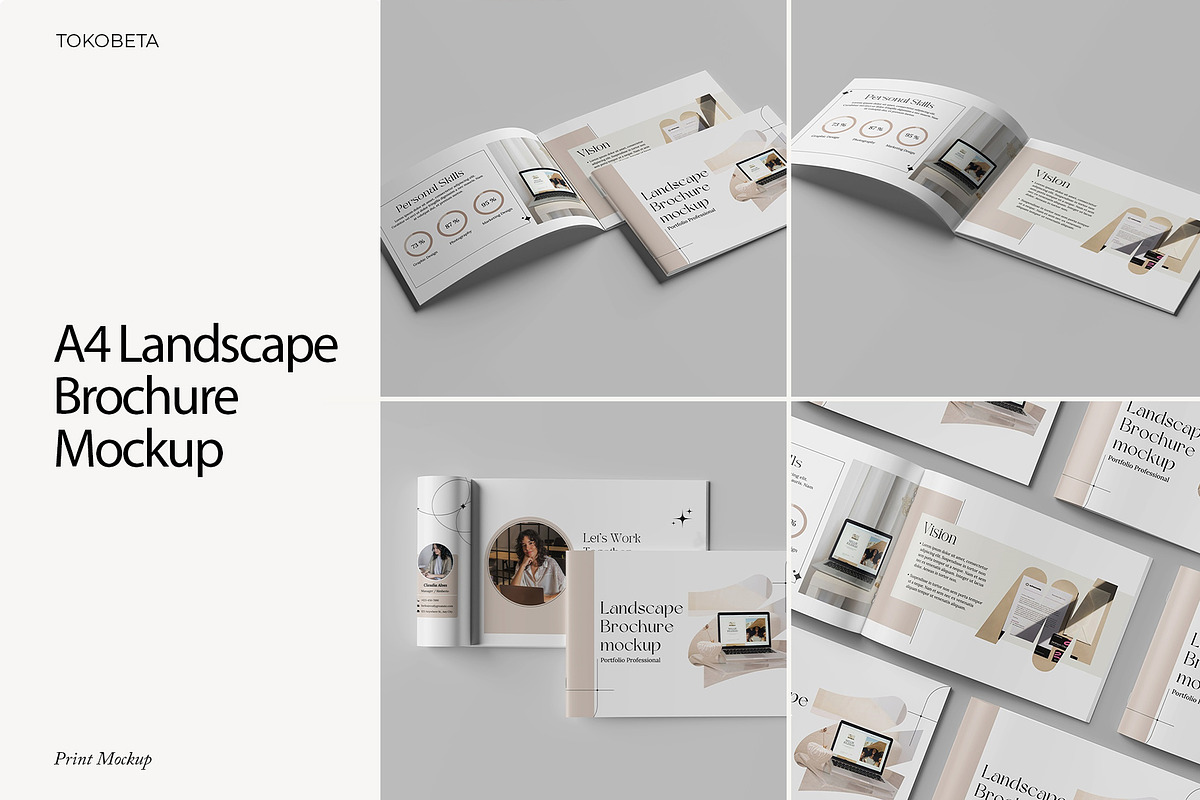 A4 Landscape Brochure Mockup, a Books & Magazine Mockup by Tokobeta (Photo 1 of 9)
