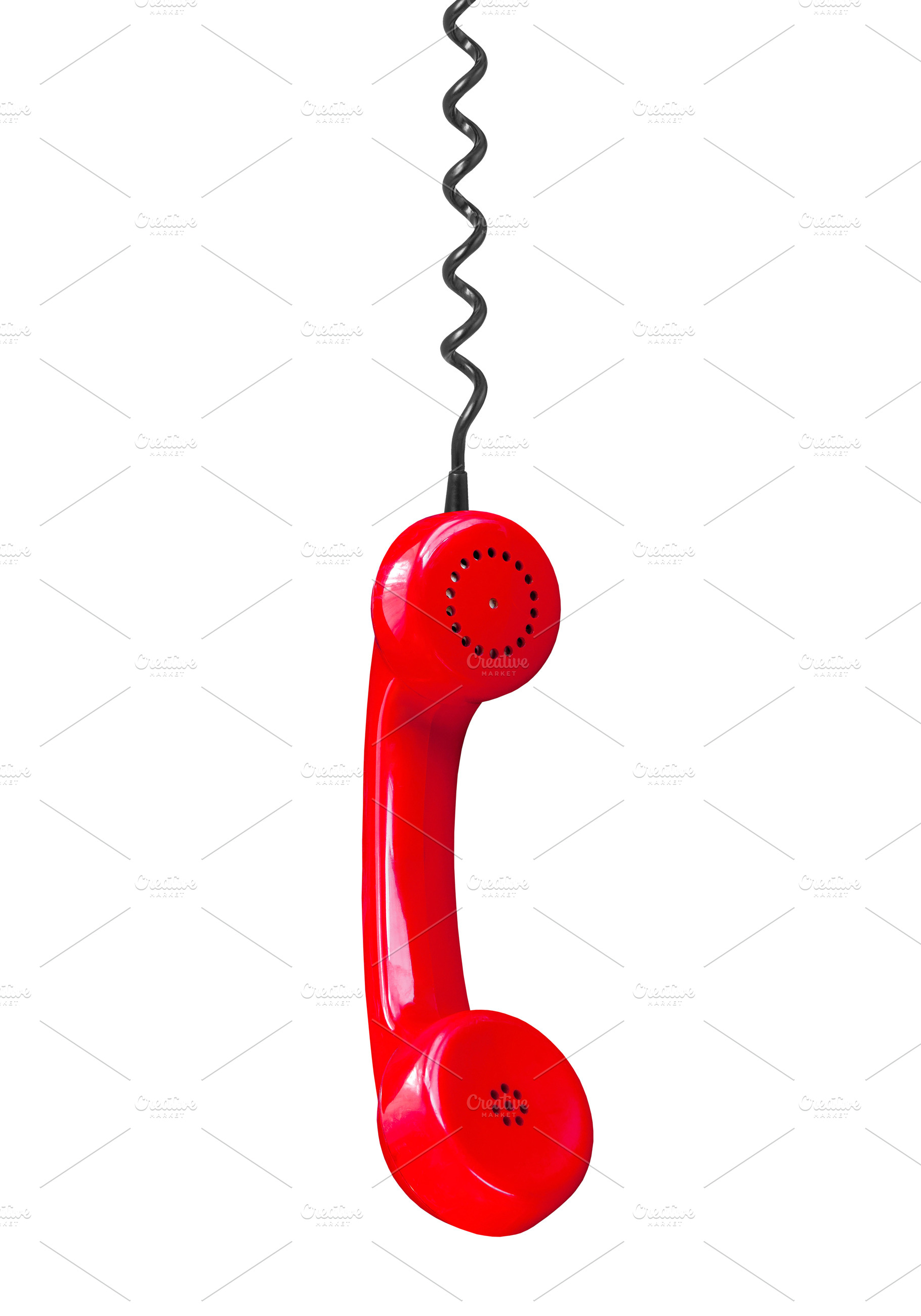 Red telephone handset hanging, a Technology Photo by BOOCYS