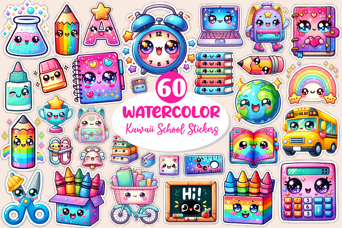 Kawaii School Sublimation Stickers, an Illustration by Dream Creation (Photo 1 of 6)