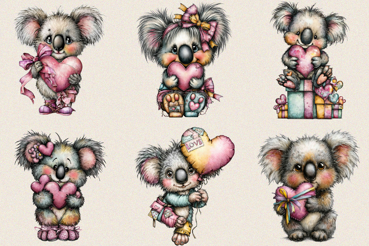 Whimsical Valentine Koala Clipart Bu, an Illustration by SVGArt (Photo 2 of 8)