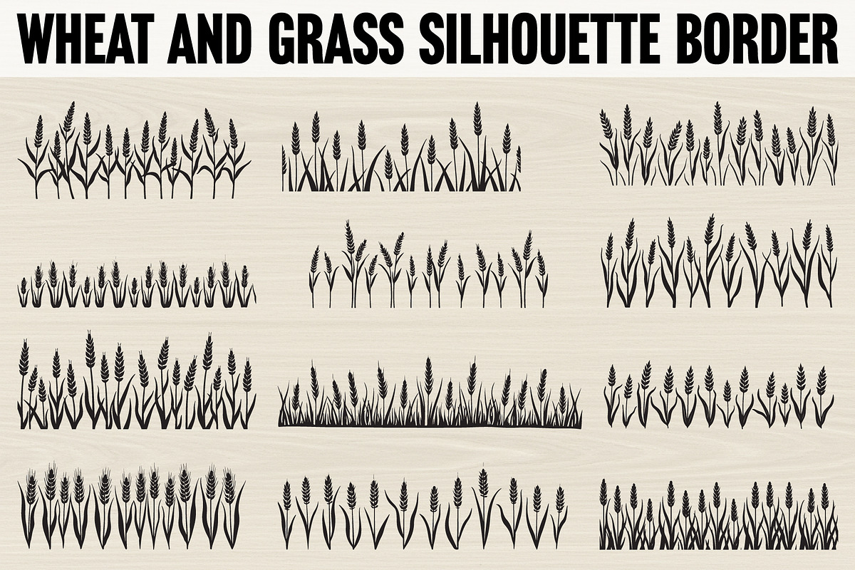 Wheat and grass silhouette border, an Illustration by Designer_Momina