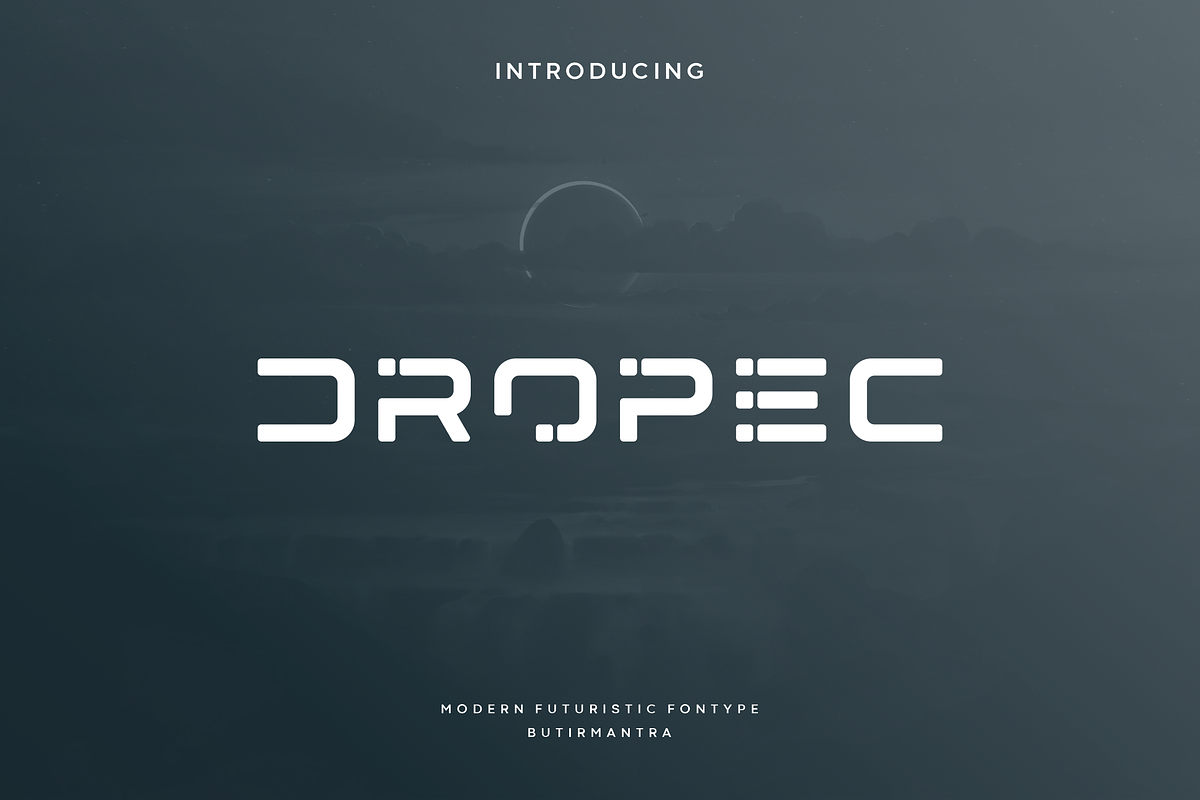 Dropec - Futuristic Typeface, a Serif Font by garismantra (Photo 1 of 4)