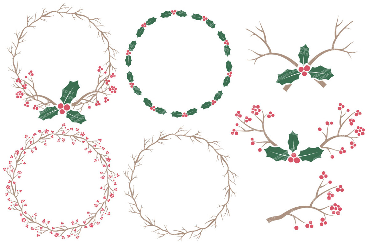 Red & Green Vector Holly & Textures, an Illustration by Amanda Ilkov (Photo 3 of 5)