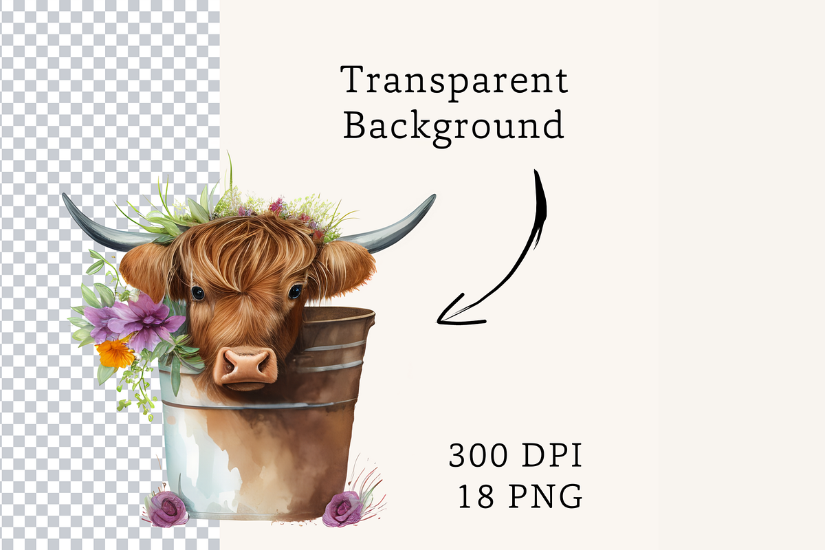 Watercolor Highland Cow With Sunflow, an Animal Illustration by TimCanvaTemplate (Photo 4 of 4)