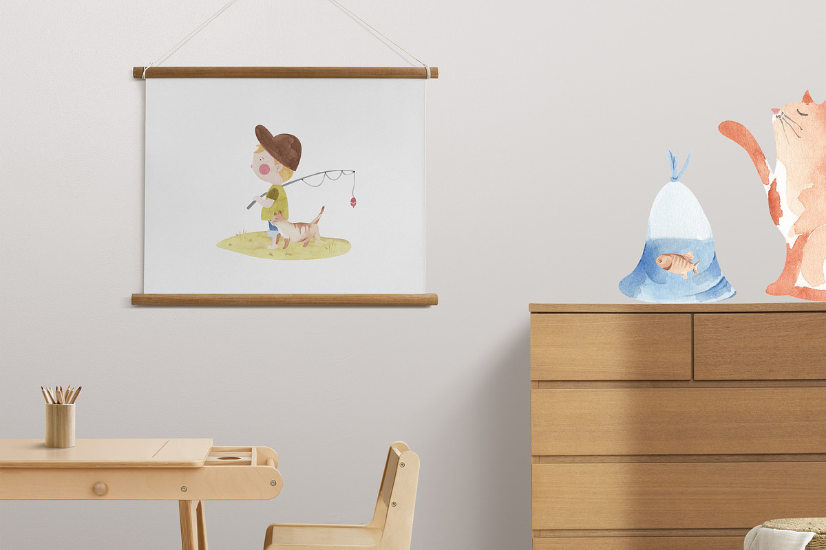 Fishing Watercolor Clipart, an Illustration by natalisart (Photo 3 of 10)