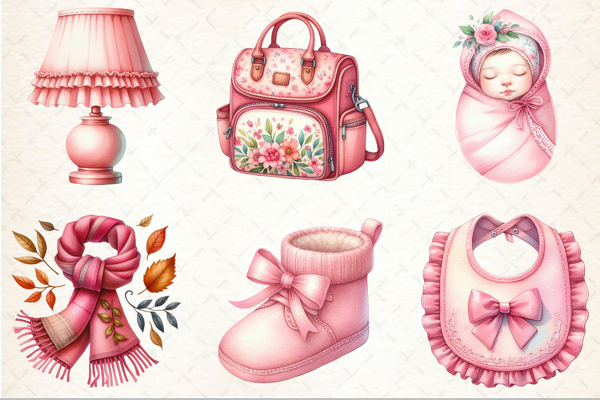 Pink Baby Girl Nursery Clipart, an Illustration by Rose Art (Photo 3 of 9)