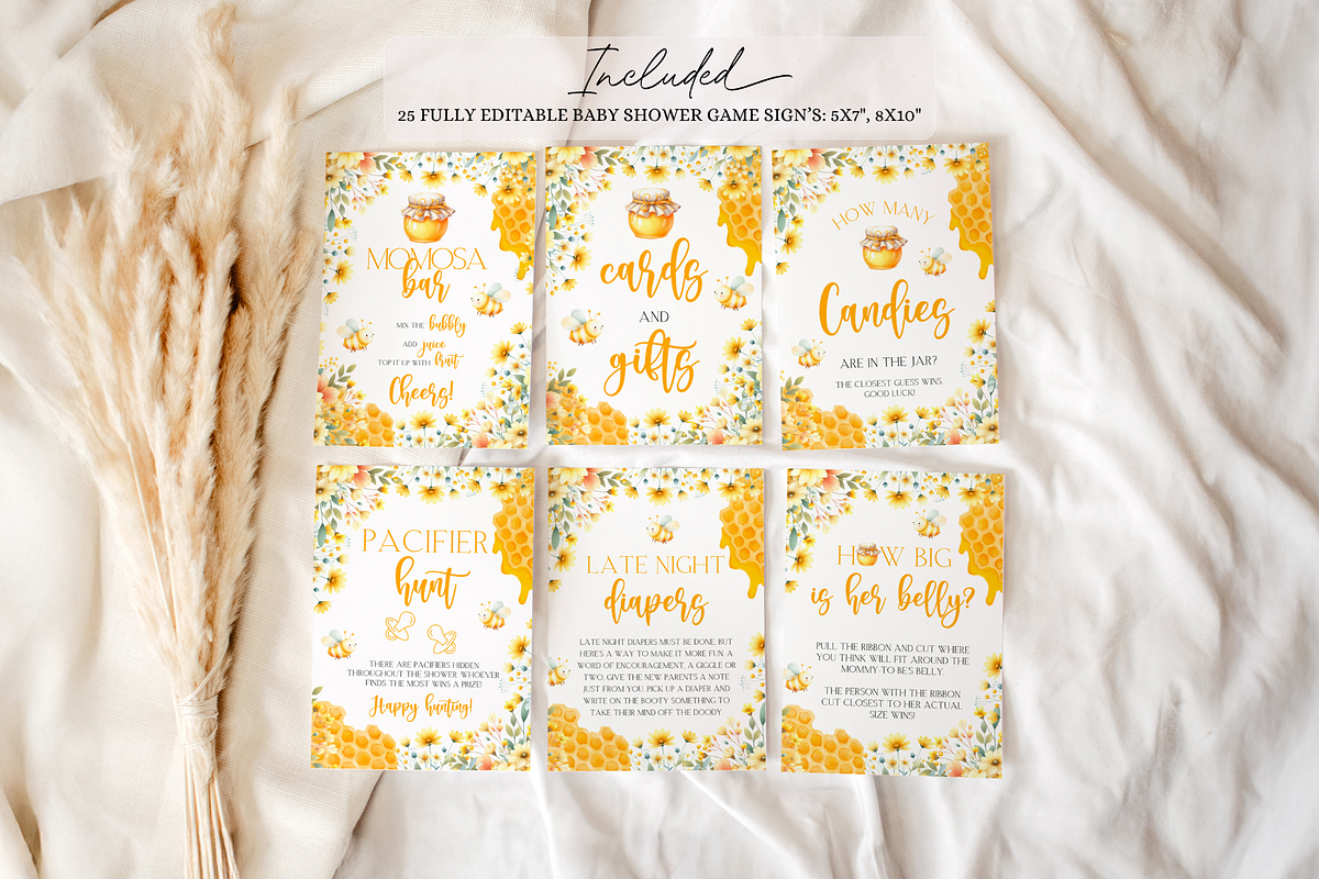 Floral Bee Baby Shower Games Bundle, a Templates & Theme by VeliusCreativeStudio (Photo 3 of 6)