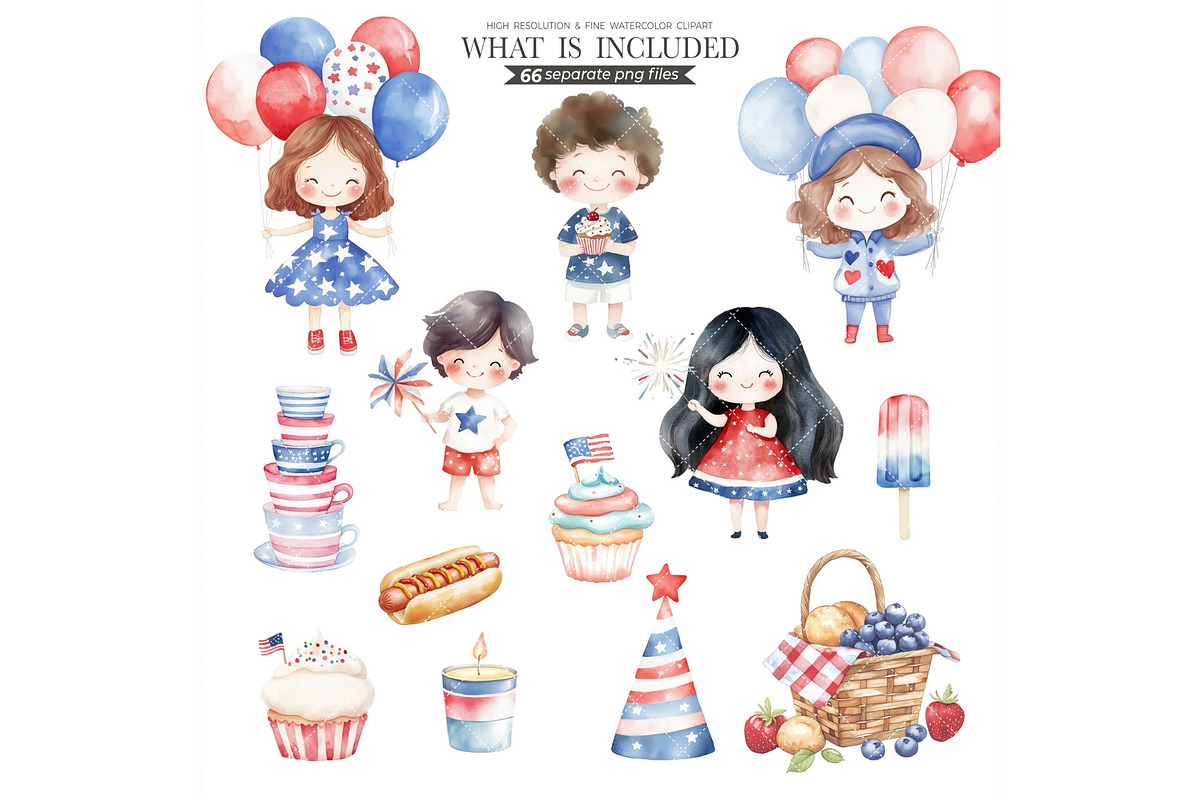4th of July Watercolor Clipart, an Illustration by CharmClipart (Photo 5 of 9)