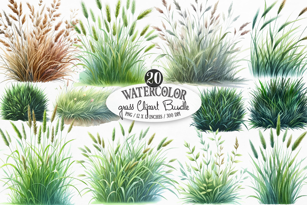 Watercolor Grass Clipart, an Illustration by Designking (Photo 1 of 4)