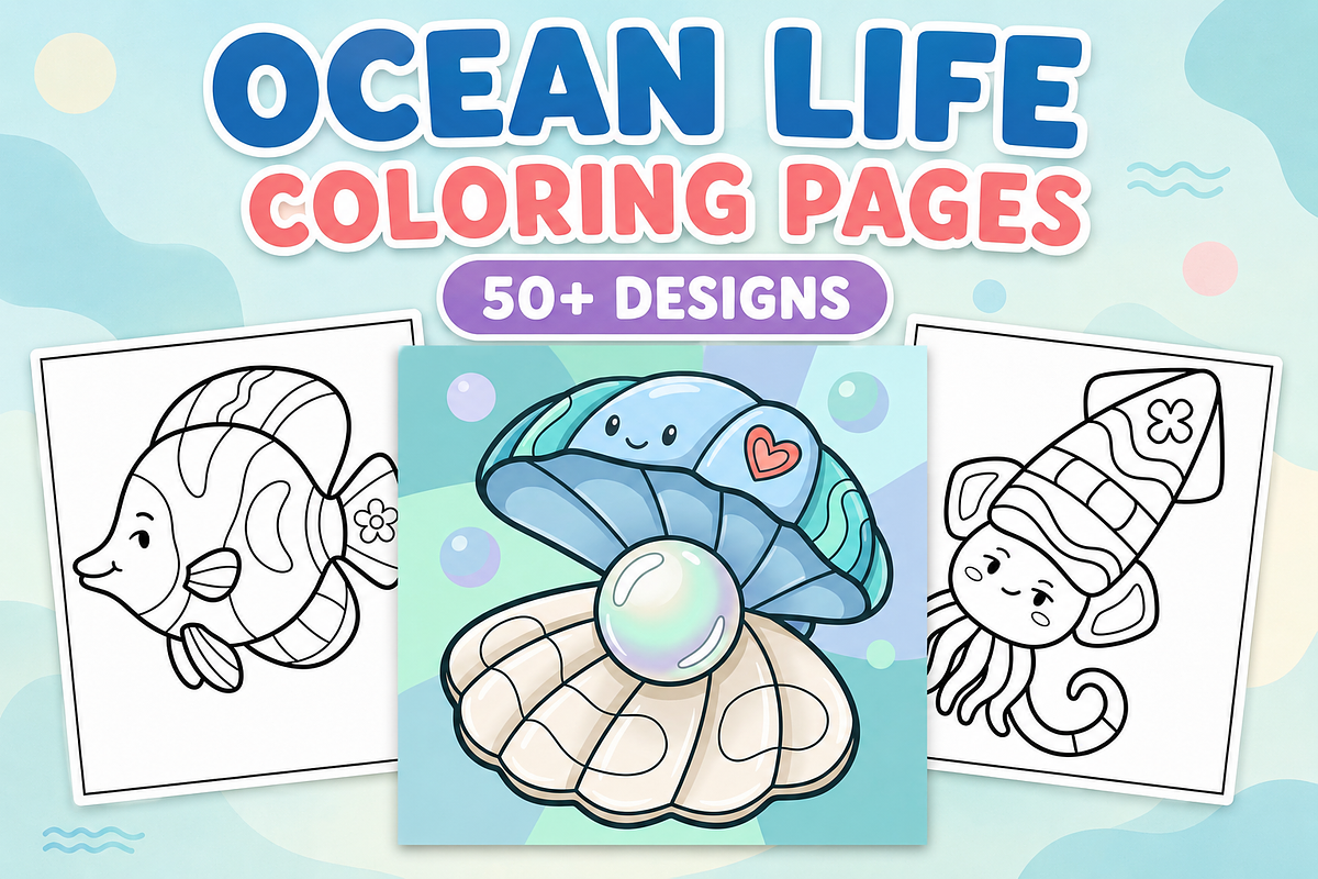 Ocean Life Coloring Pages #2, an Animal Illustration by Inkivelle Studio (Photo 1 of 3)